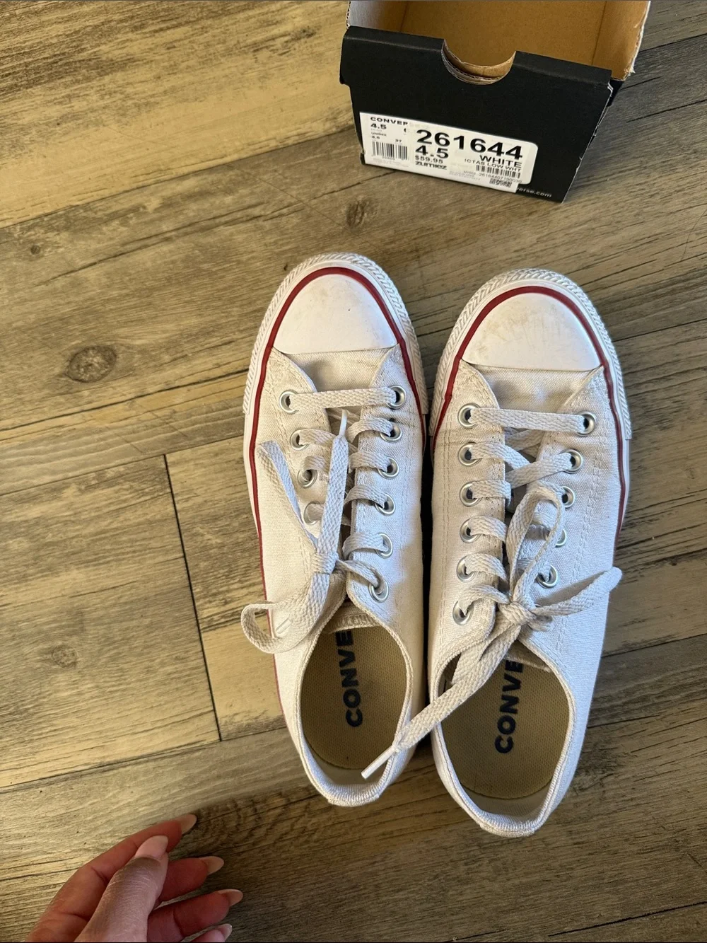Converse Low Top Canvas Sneakers in White with Red & Blue Trim - Picture 3 of 8